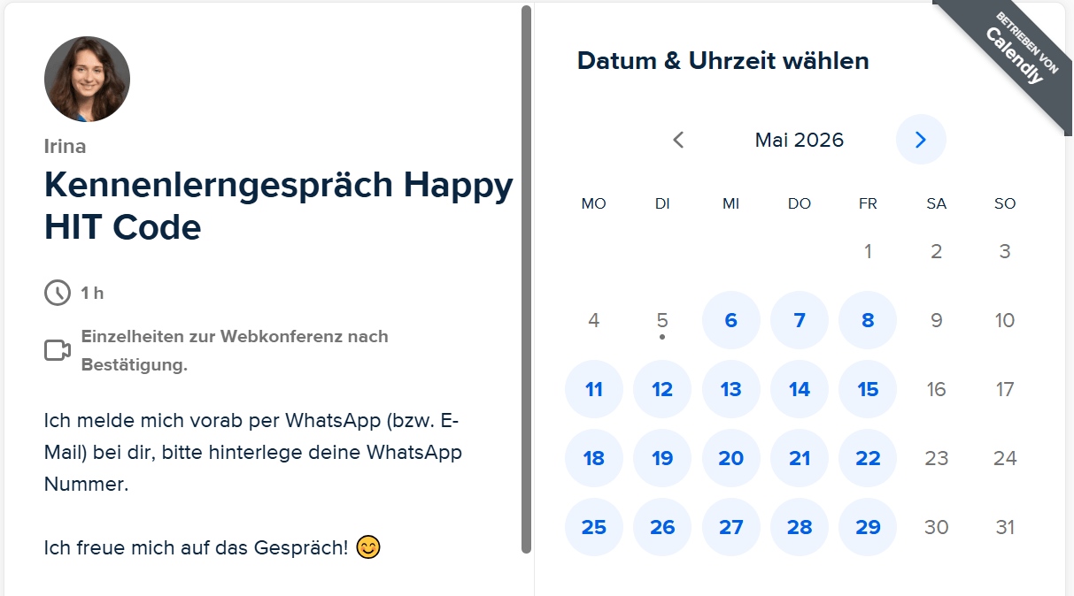 Termin vereinbaren Kennenlerngespräch Happy HIT Code